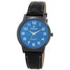 Montre - Classique - Boîtier Métal Noir 40 Mm - Cadran Bleu Verre Minéral - Bracelet Simili Cuir 20 Mm