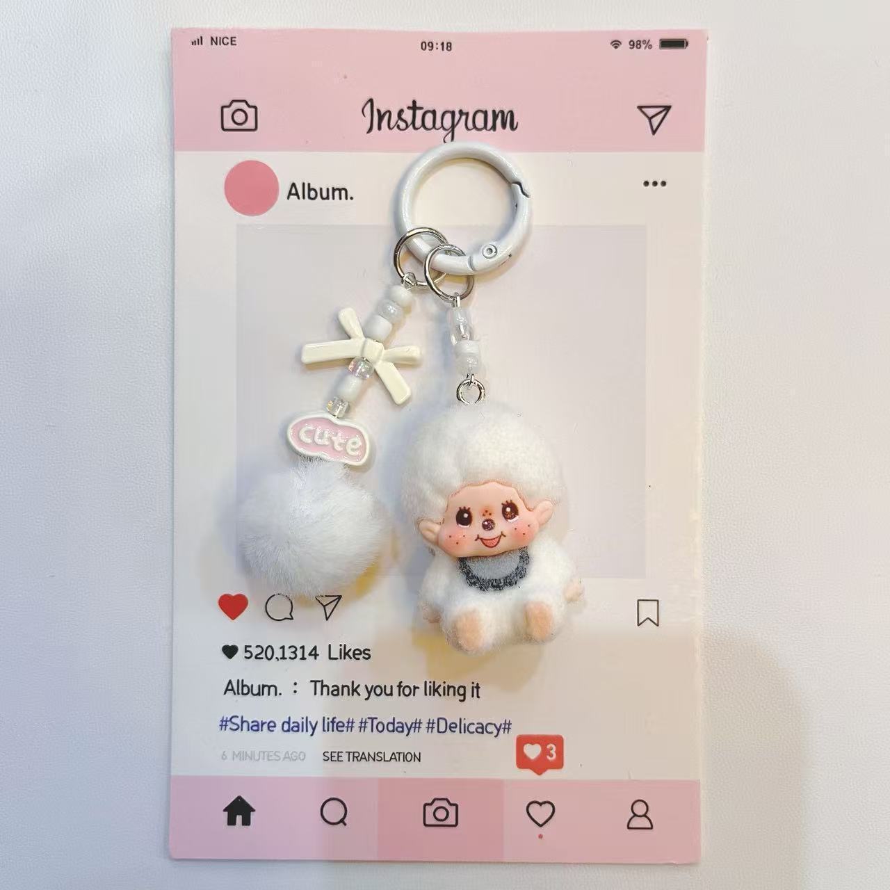 

Flocking Monchichi Keychains With Bow Cute Monchichi Keychain Pendant For Bags Anime Bags Charm Keyring Girls Bag Charm Gifts (As shown-20963)-