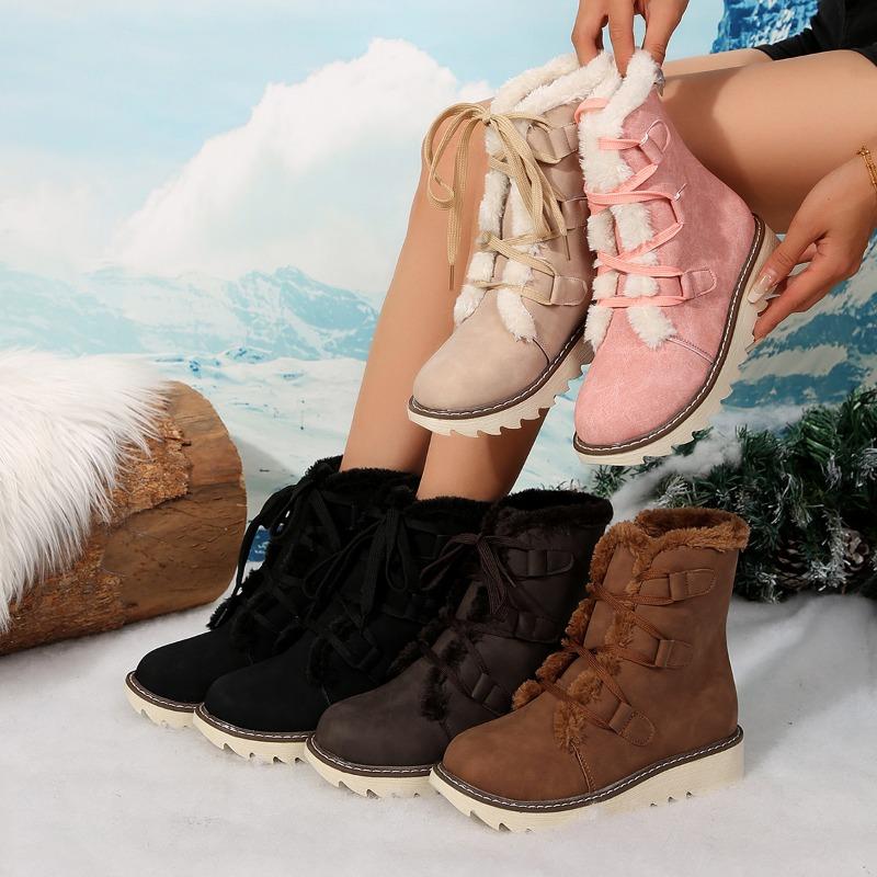 Large size snow boots for women's autumn and winter new velvet thickened lace-up warm new cotton boots for women
