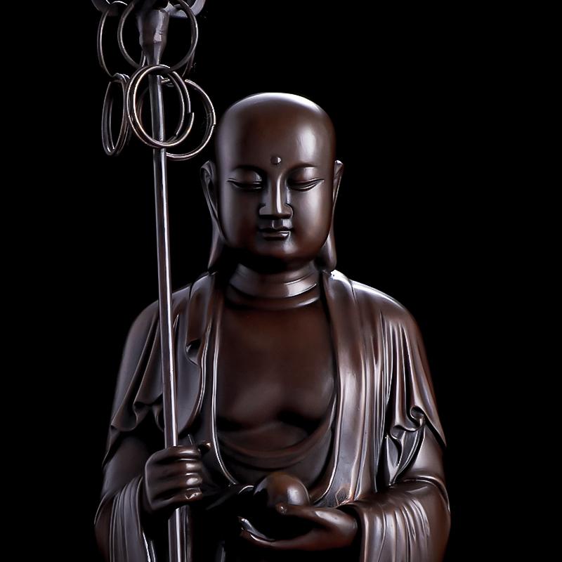 Pure Copper Enshrinement for Household Use Jiuhua Mountain Ksitigarbha Standing Bronze Buddha Statue