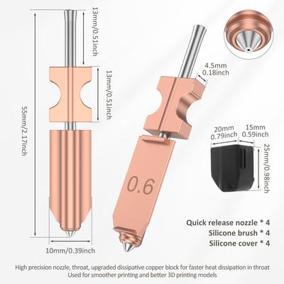 4/1pcs 3D Printer Hotend Kit for Flashforge AD5X 3D Printer Extruder Heating Block Component 0.25mm, 0.4mm, 0.6mm,0.8mm