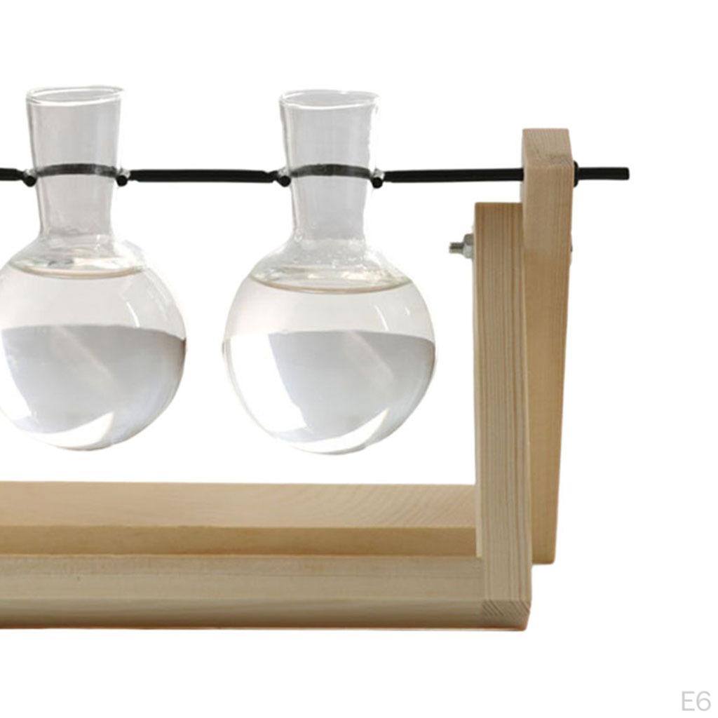 Terrarium Transparent with Wooden Stand Glass Vase Holder Creative Flower Pot for Coffee Shop Room