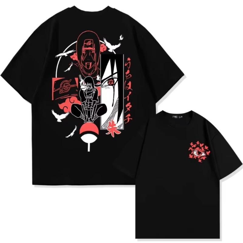 Naruto Animation Derivatives T-shirt Uchiha Itachi Uchiha Sasuke Printing Men Summer Fashion Casual Oversized Streetwear L