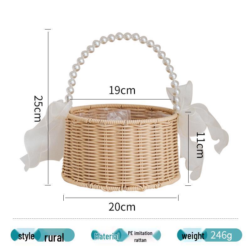 Mother's Day Pearl Handheld Woven Flower & Dessert Display Basket