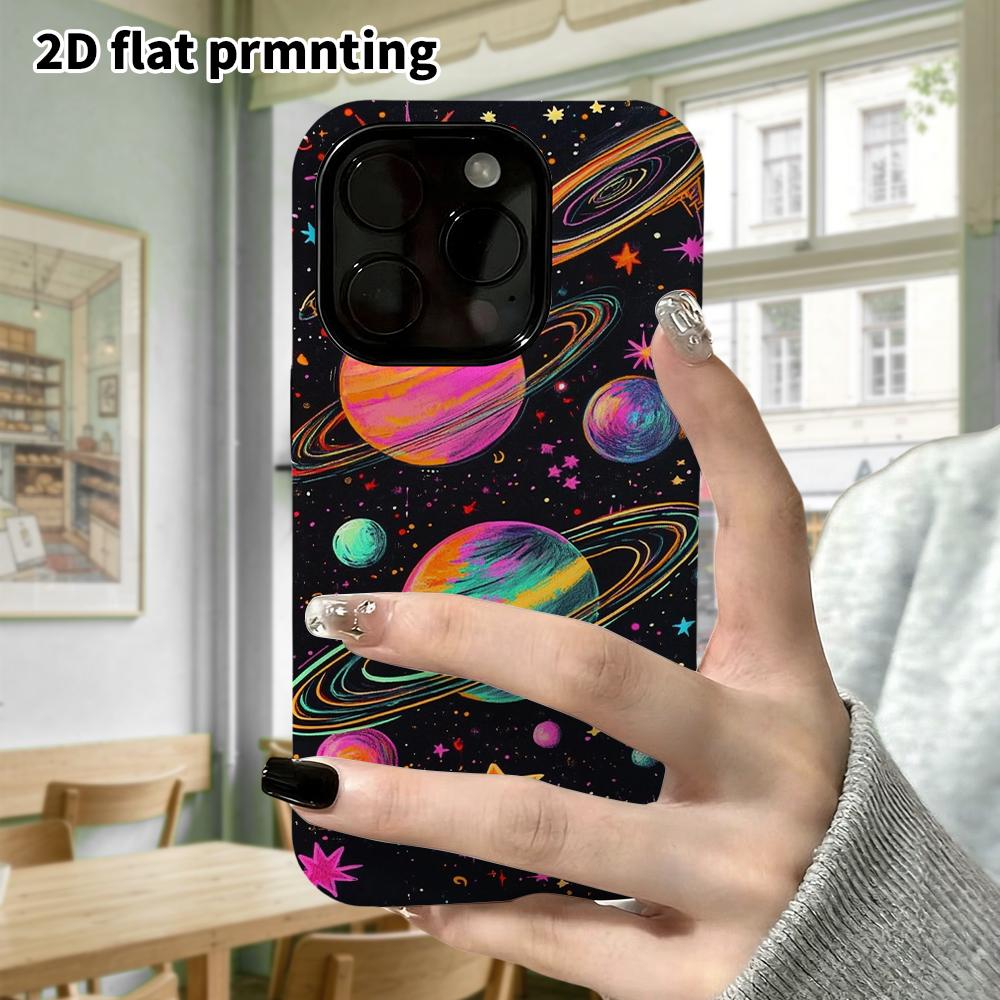 Phone Case: 2D Flat Design Suitable for iPhone 18, 17, 16, 15, 14, 13 Pro Film Protective Case, Couple Style, Colorful Planets, Christmas and Hallowee