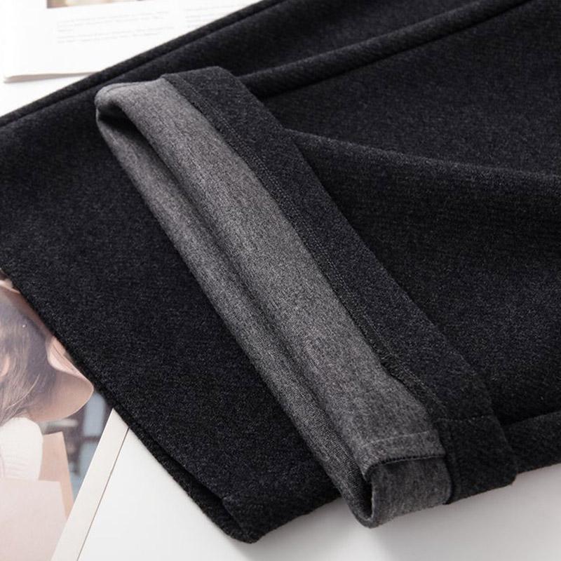 Pants for Women Plus Size Thickened Stretchy Elastic High Waist Long Trousers Solid Colour Fleece Casual Wide Leg Pants