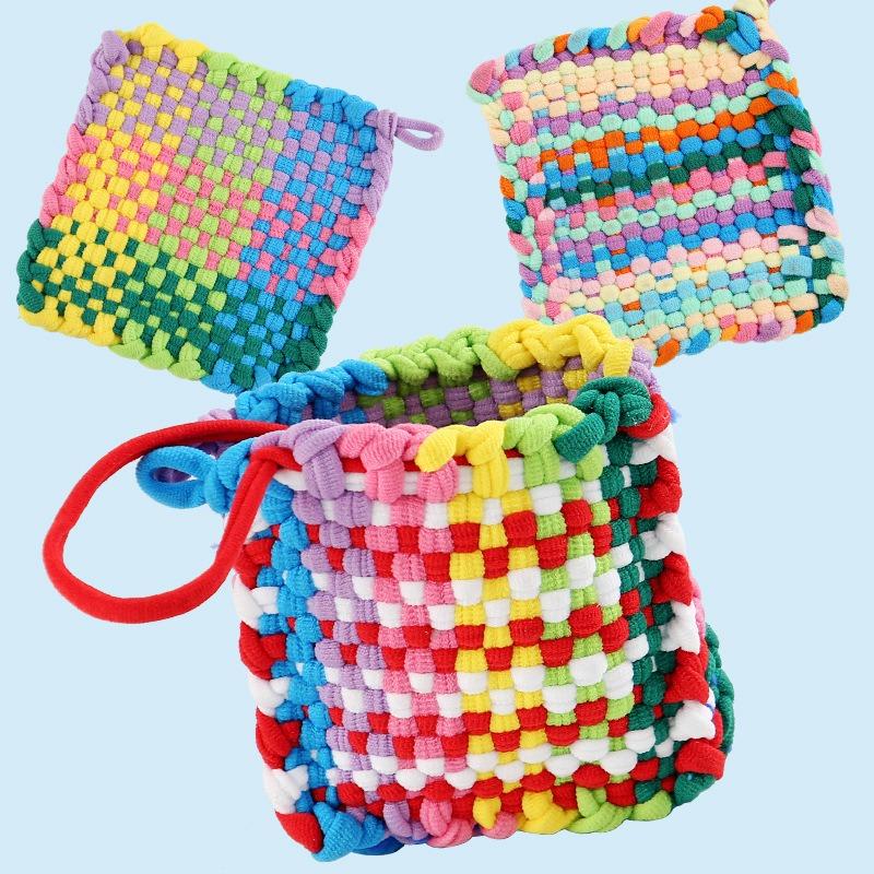 Girls Birthday Gift Handmade Diy Cloth Wallet Rainbow Weaving Loom Elastic Rope Kids Educational Toy