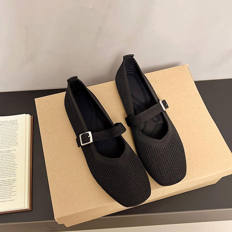 Daily Comfortable Simple Classic Solid Color Flat-soled Knitted Shoes Soft Sole One Pedal Single Shoes Women