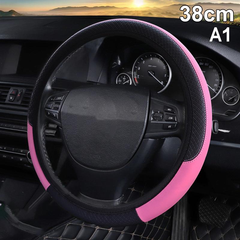 Universal 38cm Anti-slip Leather Car Steering Wheel Cover, Breathable & Durable Steering Wrap for Most Cars