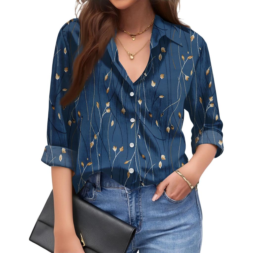 Women's Fashionable Casual Loose Floral Print Long,sleeved Shirt