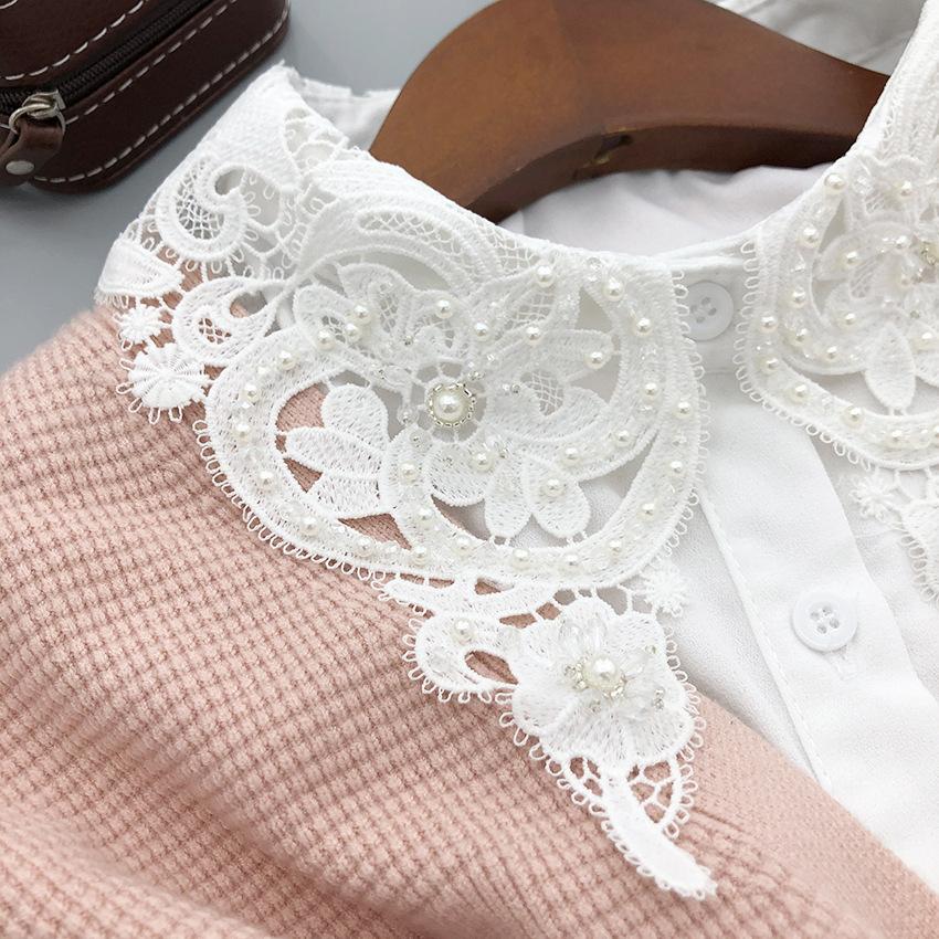Women's Handmade Beads Fake Collar for Sweater Neckwear Decoration Ladies Half Shirt Detachable Fake Collar Decorative