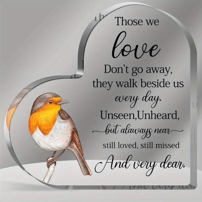2D Flat, Heart-Shaped Acrylic Desk Decor Plaque, Sympathy Keepsake for Mother or Father, Suitable for Wall Decoration, Porch, Room, Villa, Accents Hom