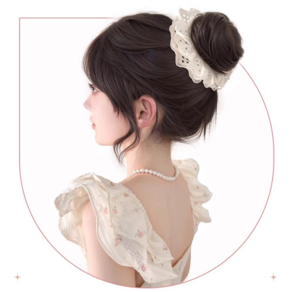Korean Style Hair Bands Ponytail Holders Hair Artifact False Hair Pieces Flower Bun Head Wig  Women