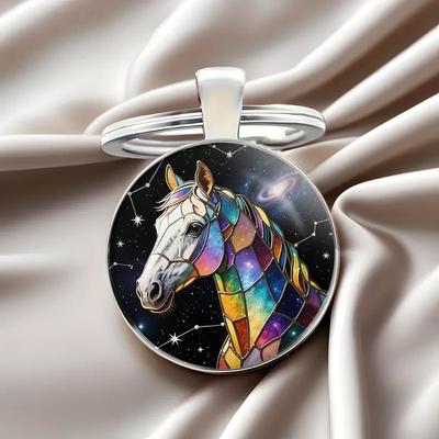 Vintage Horse Pattern Design Dome Glass Alloy Keychain Backpack Pendant Hanging Decoration Car Keyring Gifts