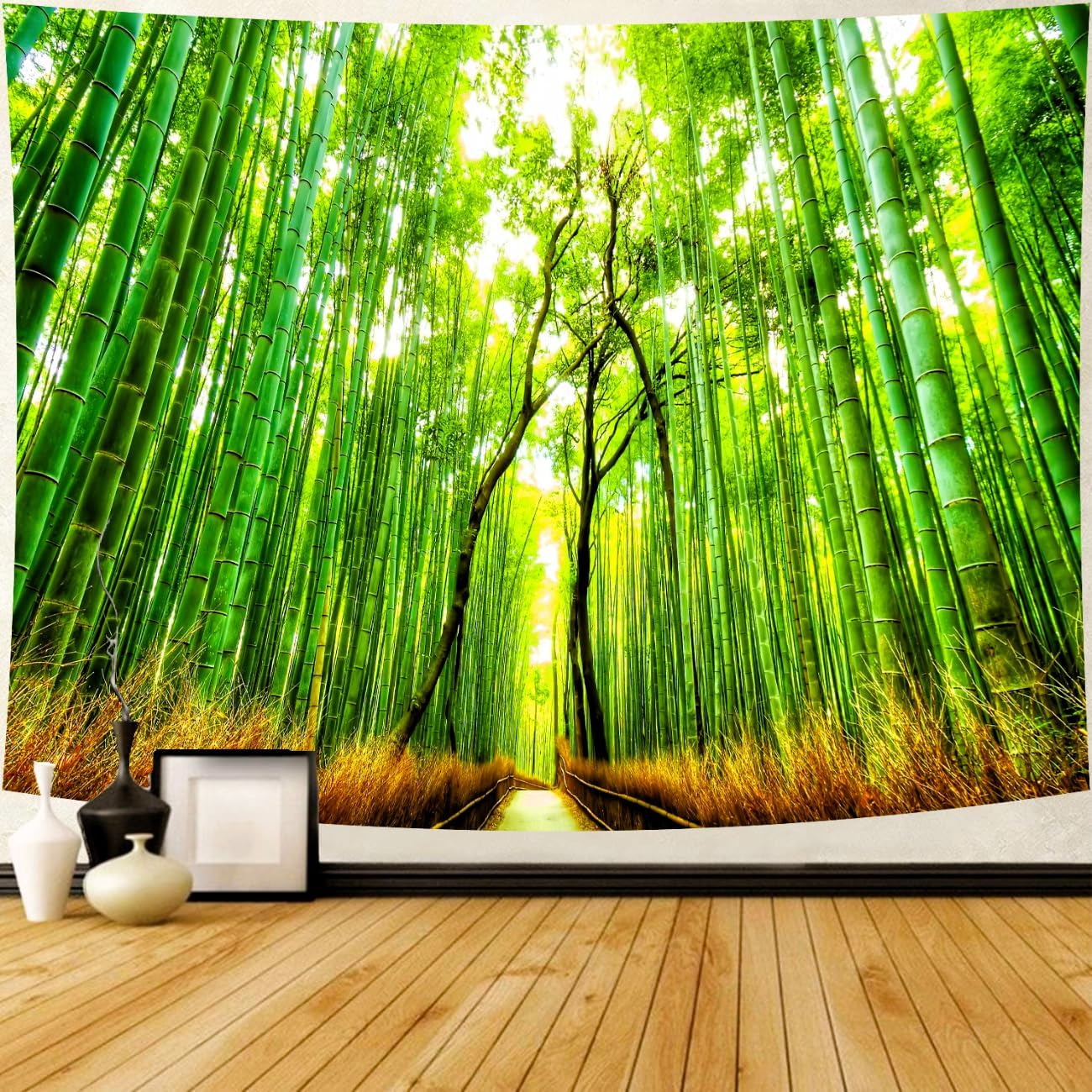 Delur Forest Pathway Tapestry Sunset Tropical Rainforest Nature Tree Tapestry Wall Hanging Sunrise Scenic Natural Green Landscap 150x200cm