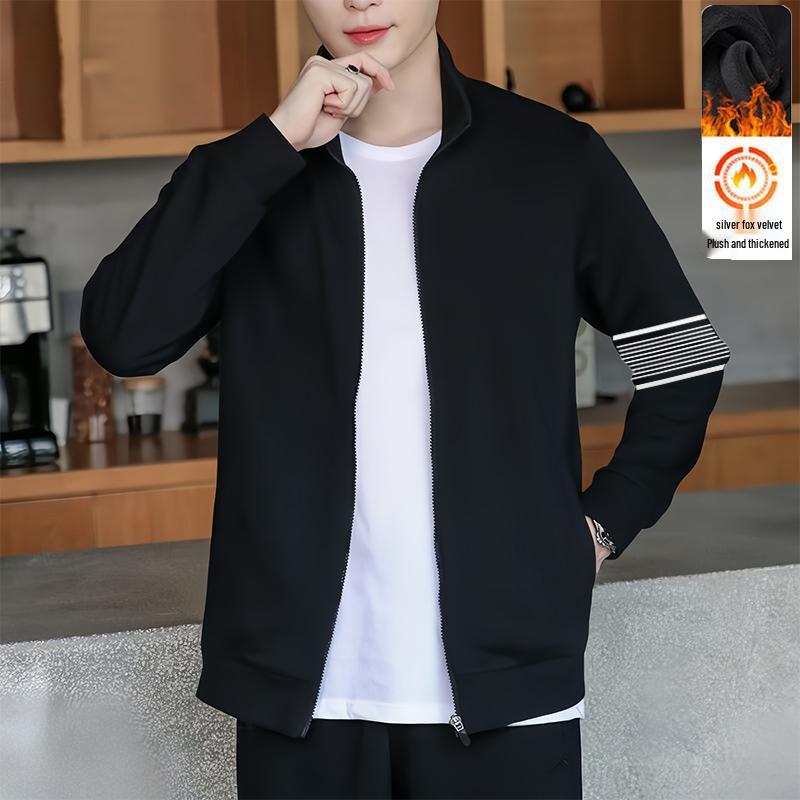 Men's Fleece-Lined Zipper Hoodie: Fall/Winter 2025 Running & Outdoor Jacket with Stand Collar