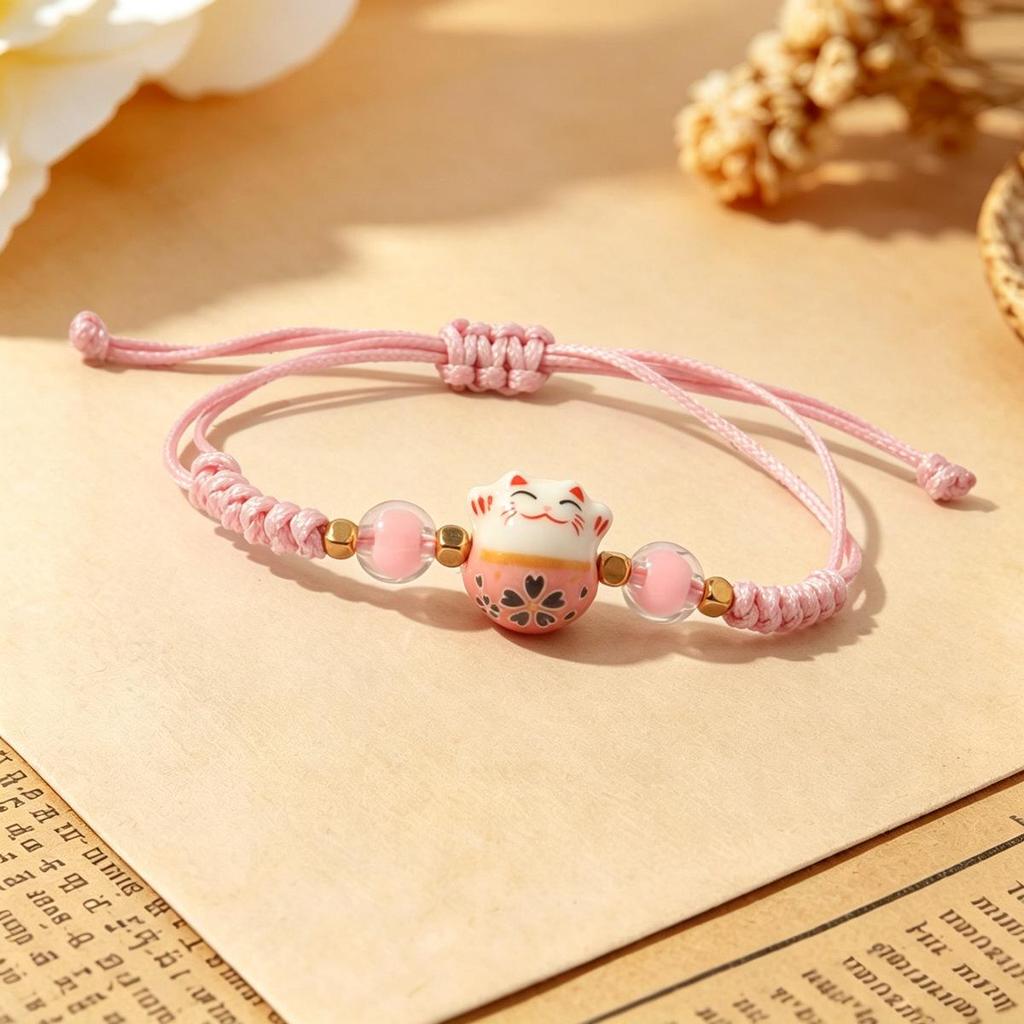 Lucky Cat Candy Color Braided Bracelet for Women