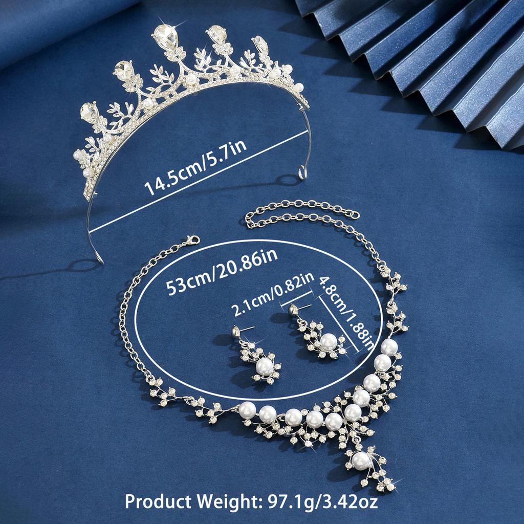 Bridal Necklace Earrings Set Chain Wedding Necklace Accessories Crown Necklace Earrings Three-Piece Wedding Bridal Headdress