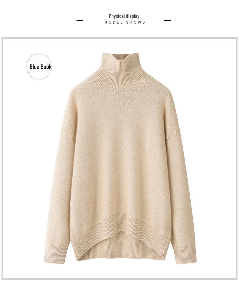 Sweter z czystej kaszmiru na jesień/zimę 2025, z półgolfem, luźny krój