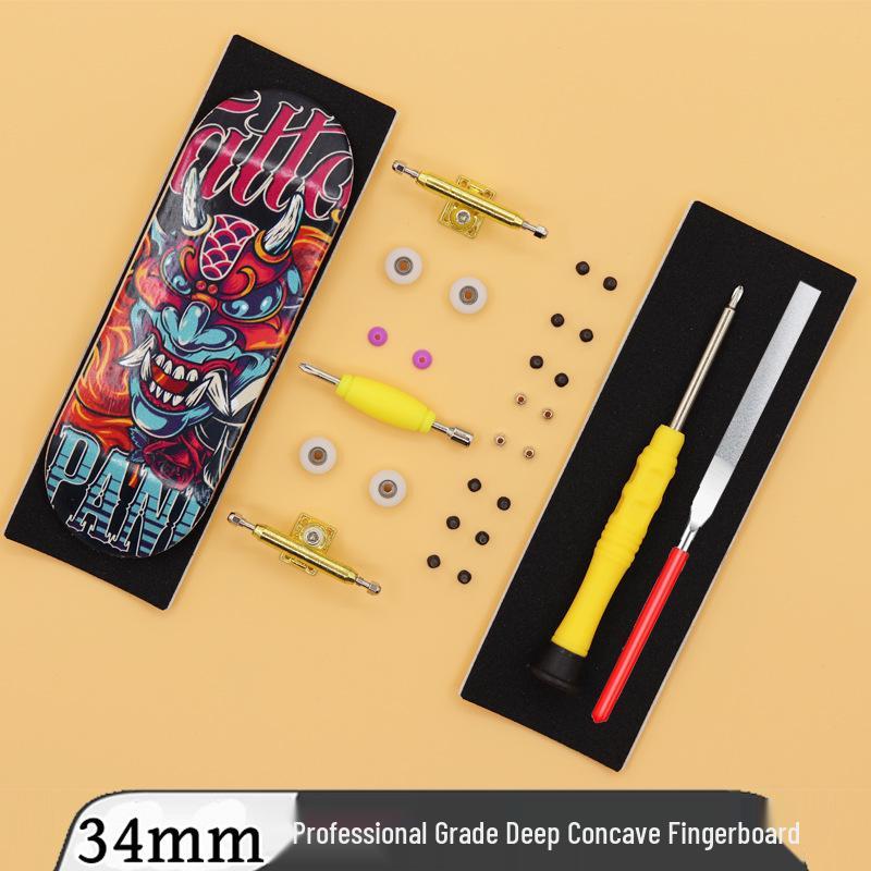 Professional Maple Fingerboard with Bearings Wheels & Single Axle Trucks - 34MM Skateboard Toy for Decompression