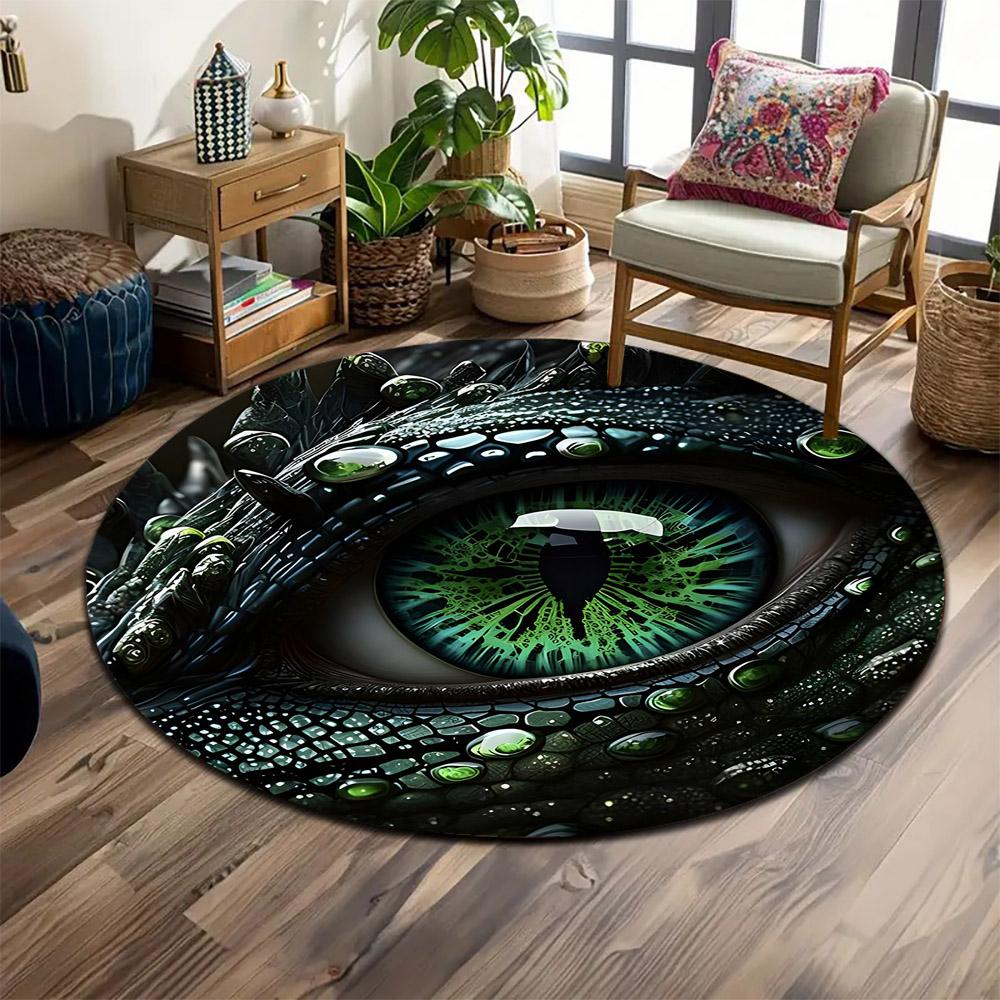 Dragon Eye with Emerald Scales Print Round Rug, Living Room, Bedroom, Playroom Carpet, Non Slip Floor Mat, Gift