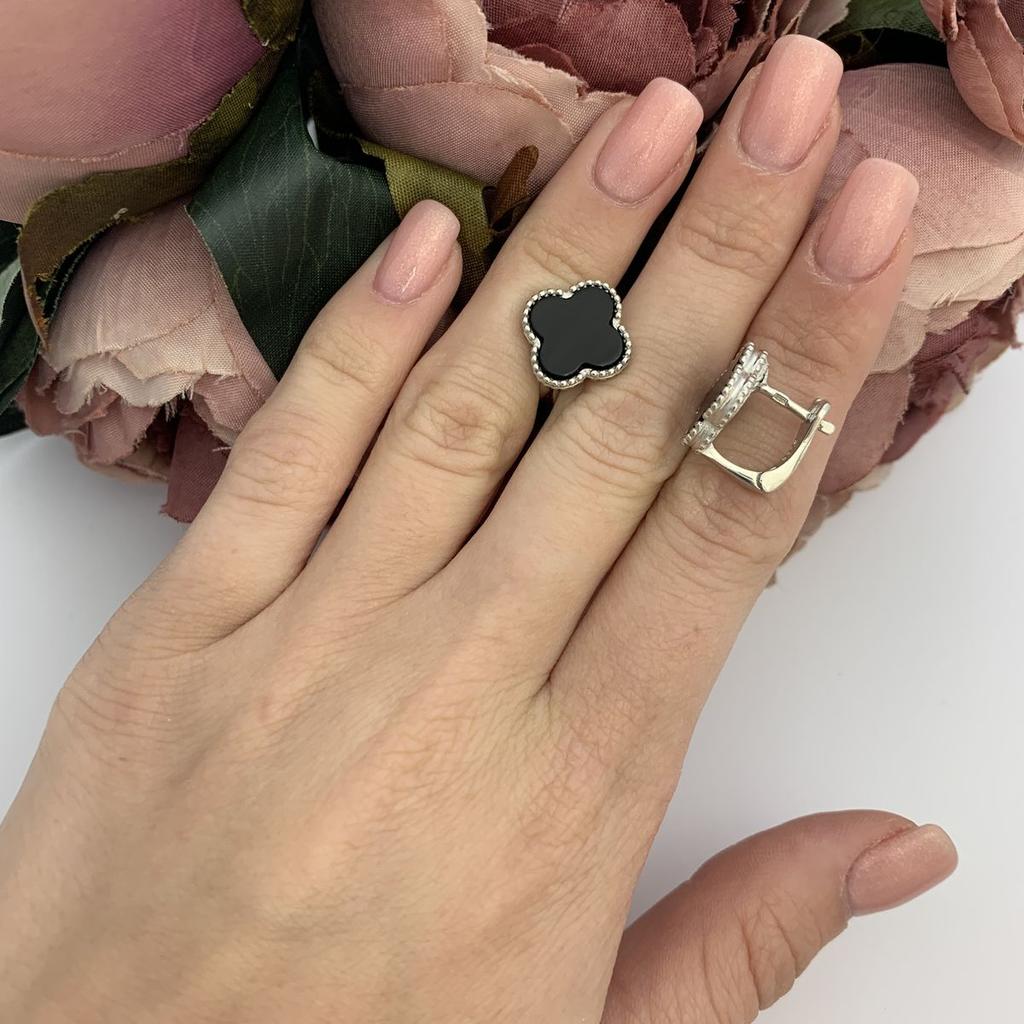 Серебряные серьги с натуральным ониксом (2098966)