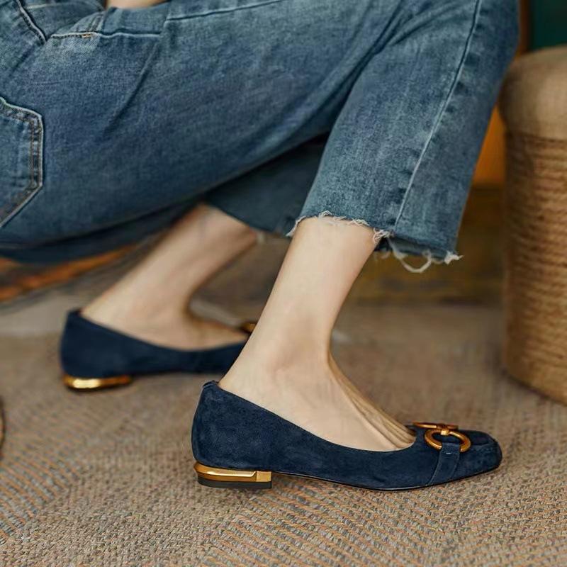 Fashion Womens Flats Retro Baotou Low-heel Sandals High Quality Leather Sandals for Women Fashion Flat Sandals Suede Office Casual Shoes
