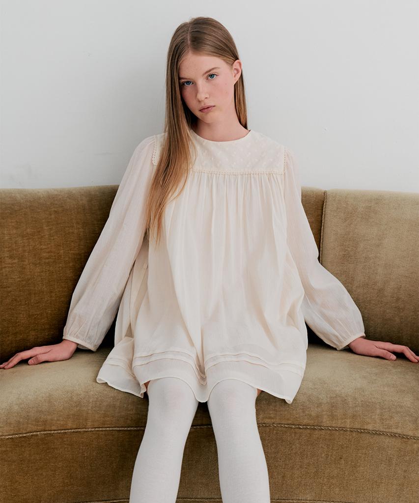 Itove Seoul Cotton Lace Shirring Dress Cream