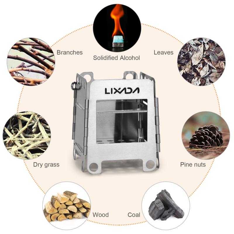 Portable Stainless Steel Lightweight Folding Wood Stove Pocket Stove Outdoor Camping Cooking Picnic Backpacking Stove