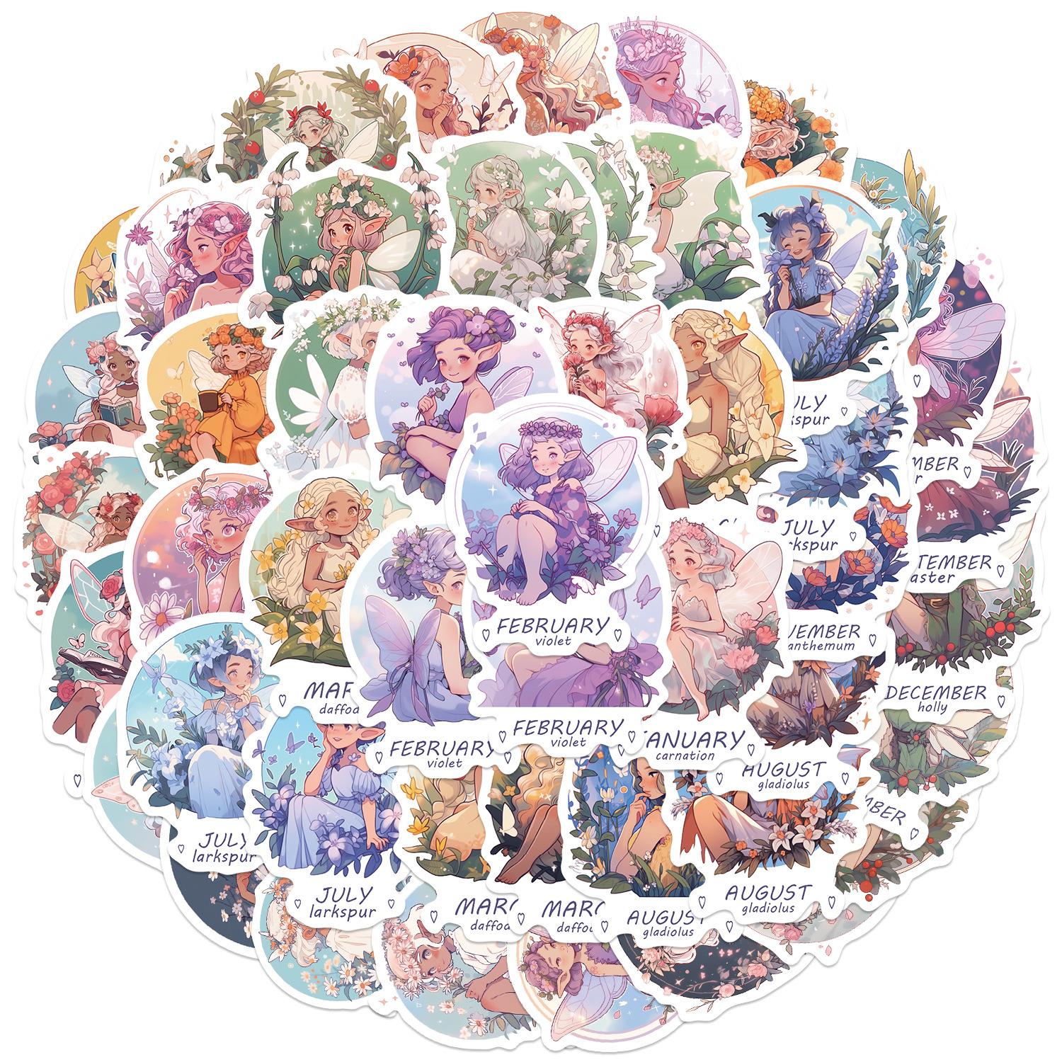 

50 Мультяшных Наклеек-Дудлов с Цветочными Эльфами, Гитара, Блокнот, Чемодан, Сделай Сам, Водонепроницаемые Наклейки