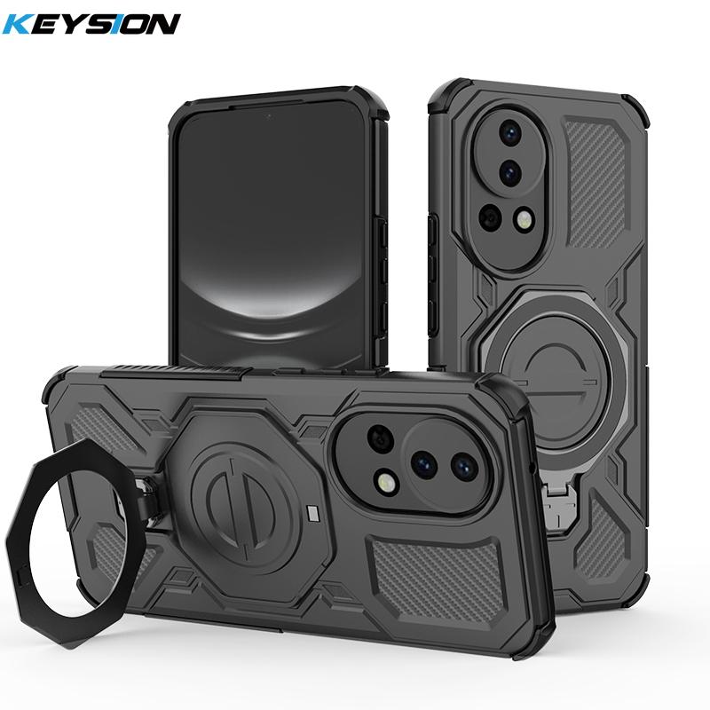KEYSION Shockproof Magnetic Case for Huawei Nova 13 Silicone+PC Upright Live Metal Ring Stand Phone Back Cover for HUAWEI Nova13