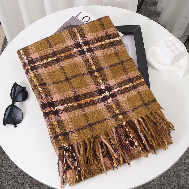 Women's Faux Cashmere Plaid Scarf - Korean Style, Thick & Warm Autumn/Winter Shawl
