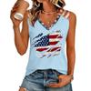 Women’s V Neck Casual Short Sleeve Top with Letter Print and Distressed Flag Graphic Lightweight Relaxed Fit Tee Shirt