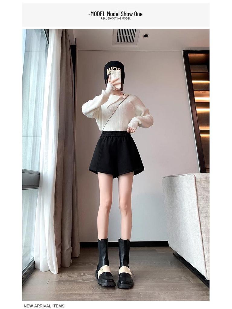Petite High-Waisted Woolen A-Line Shorts for Women - Autumn/Winter 2024 Collection