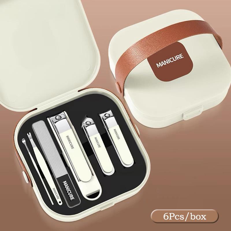

Stainless Steel Nail Clipper Set 6/8Pcs Professional Brown/White Nail Tools Manicure Set Travel Grooming Kit Personal Care Kit 6Pcsbox белый