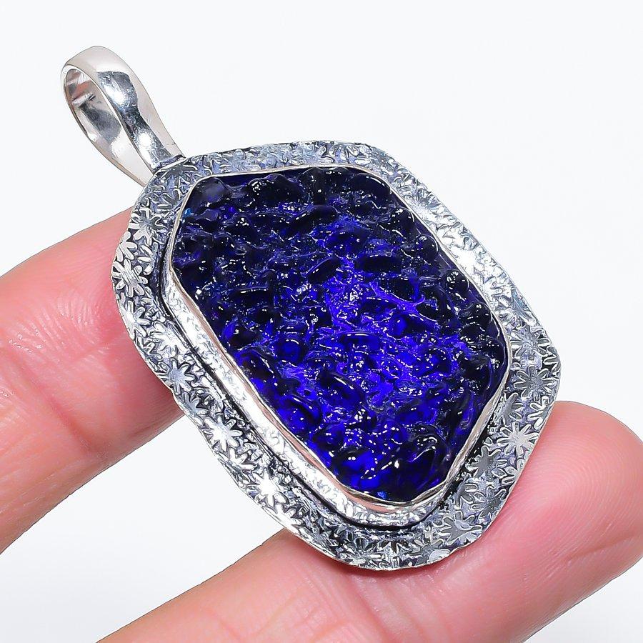 

Natural Blue Moldavite Quartz 925 Sterling Silver Jewelry Pendant 2.17 n6o05