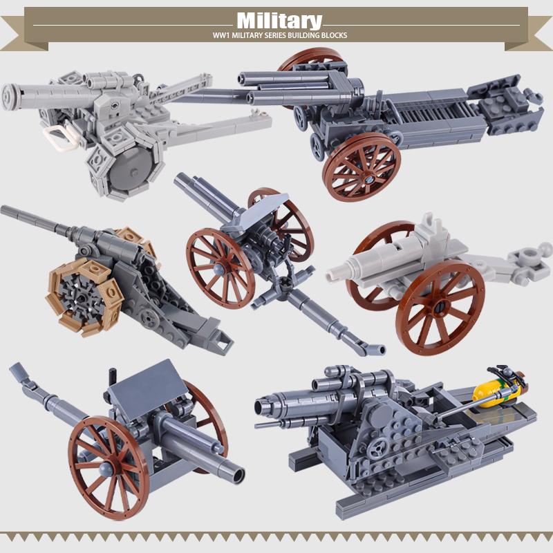 WW1 Military Series Vehicles Building Blocks Artillery Howitzer Soldier Figures Accessories British Italian Field Gun Bricks Toy
