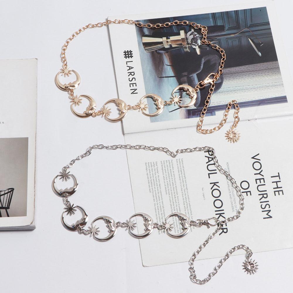 Moon Sun Gold Sliver Color Pendant Fashion Jewelry Jeans Pants Accessories Metal Belts Waist Chain