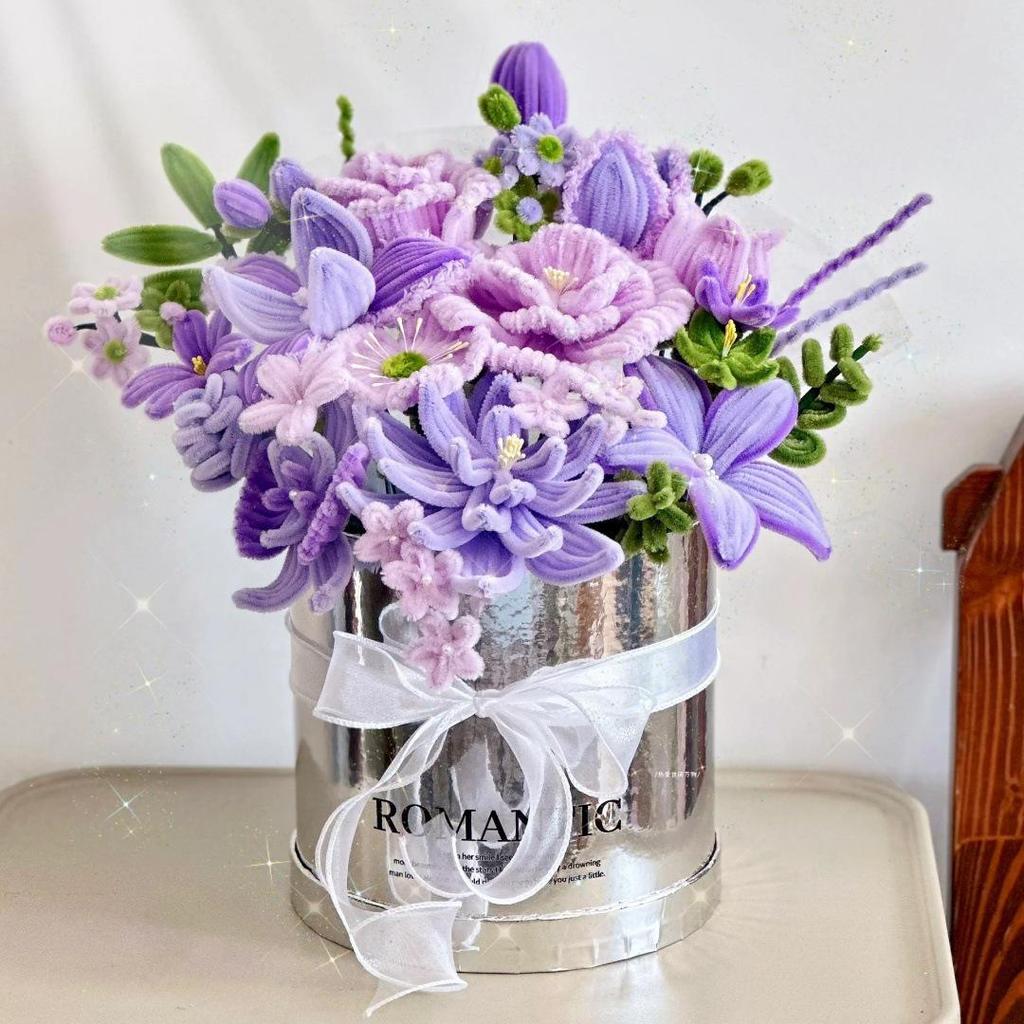 Handmade Pipe Cleaner Rose Bucket Bouquet - DIY Kit & Finished Product for Girlfriends & Best Friends