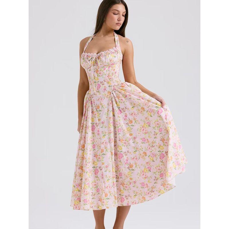 First Date Sense Floral Tight Waist Vacation Seaside Suspender Skirt