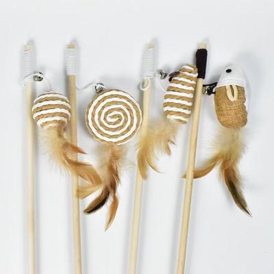1PC Teaser Feather Toys Kitten Funny Colorful Rod Cat Wand Toys Wood Pet Cat Toys Interactive Stick Pet Cat Supplies