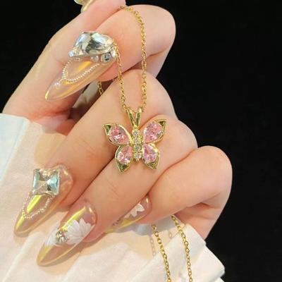 New Luxury Inlay Zircon Butterfly Pendant Necklace Stainless Steel Do Not Fade Clavicle Chain for Women Sweet Charm Jewelry Gift