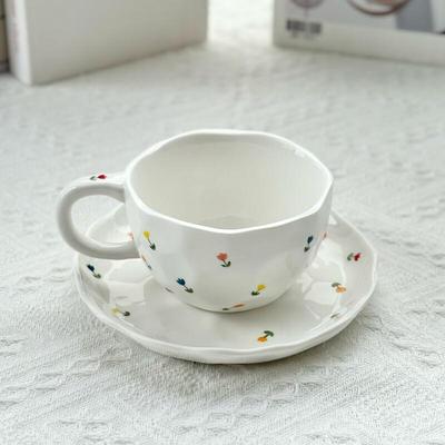 Shangqi Hand-Painted Ceramic Tulip Cup and Saucer Set