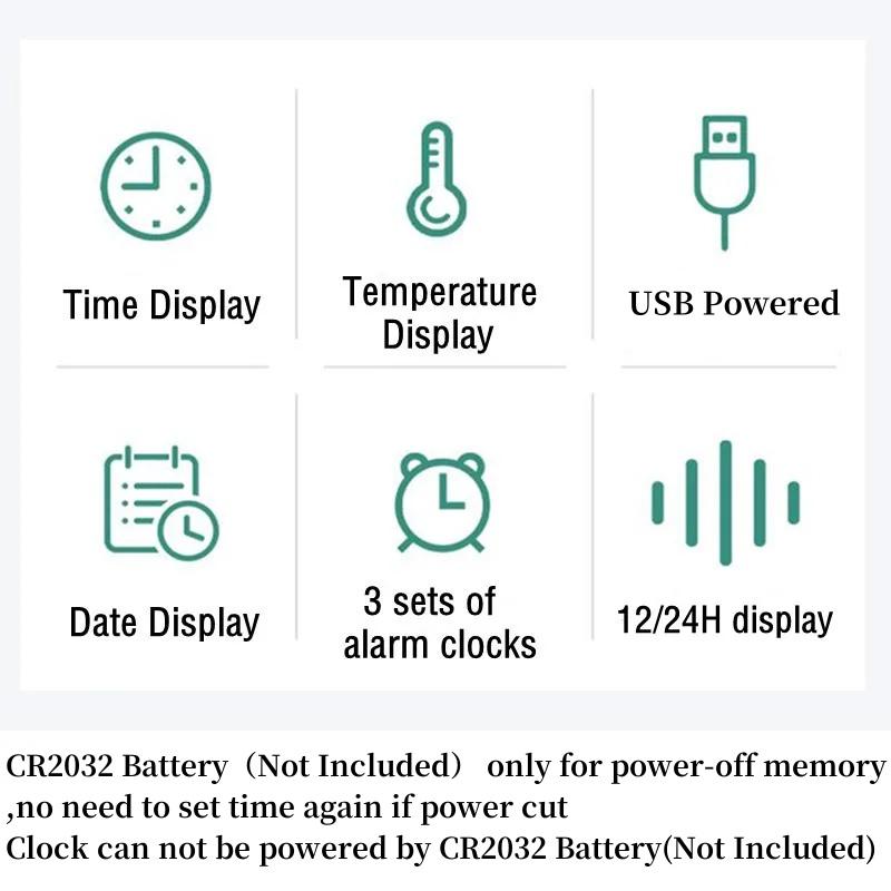 

USB Powered Digital Alarm Clock with Temperature Humidity 3 Alarms Snooze Table Clock Night Mode 12/24H Electronic LED Clock красный