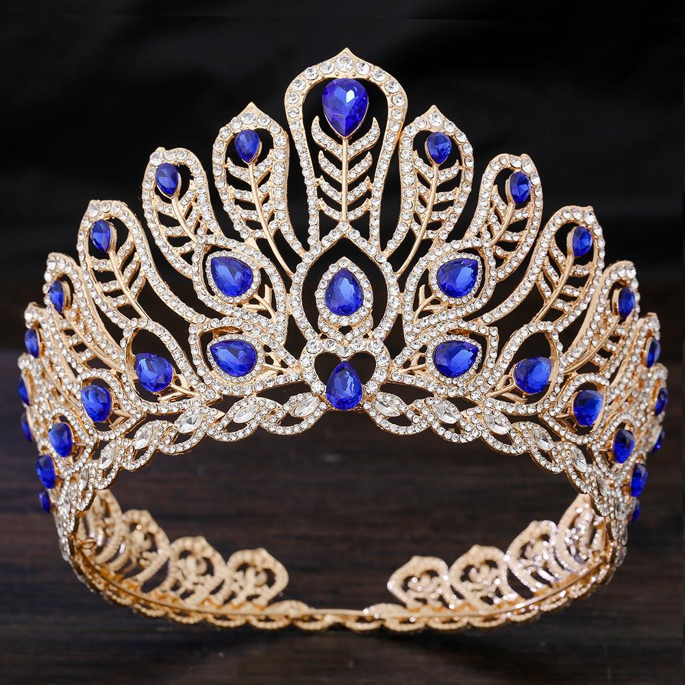 

Корона для конкурса красоты Головной убор Высокая круглая корона Подиумная корона Мисс Мира Корона