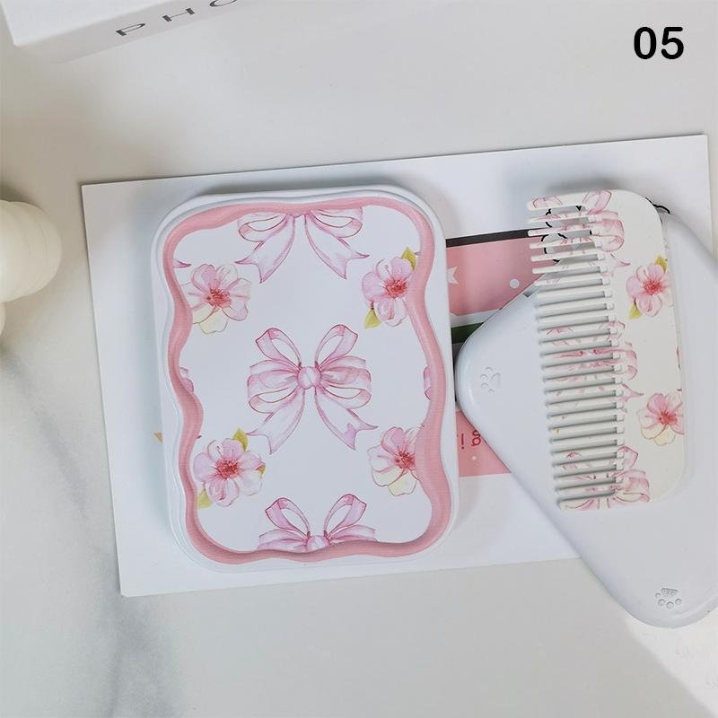White Rabbit Bow Flip-Top Folding Makeup Mirror Portable Pocket Mirror Women Rectangle Cosmetic Make Up Mirror With Comb