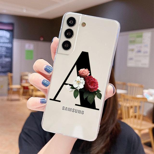 Klare Hülle für Samsung Galaxy S22 S20 FE S21 S10 S9 Plus Note 20 Ultra 10 Lite 9 Weiche TPU-Telefonschale Buchstaben DIY Blume