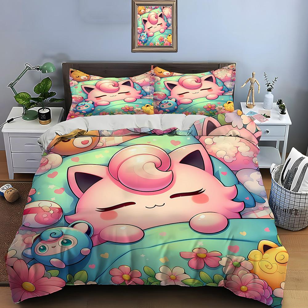 Pokemon Jigglypuff Print Bedding Set Duvet Cover 1 Duvet Cover 2 Pillowcases Adult and Children Bedding Set Luxury Birthday Gift