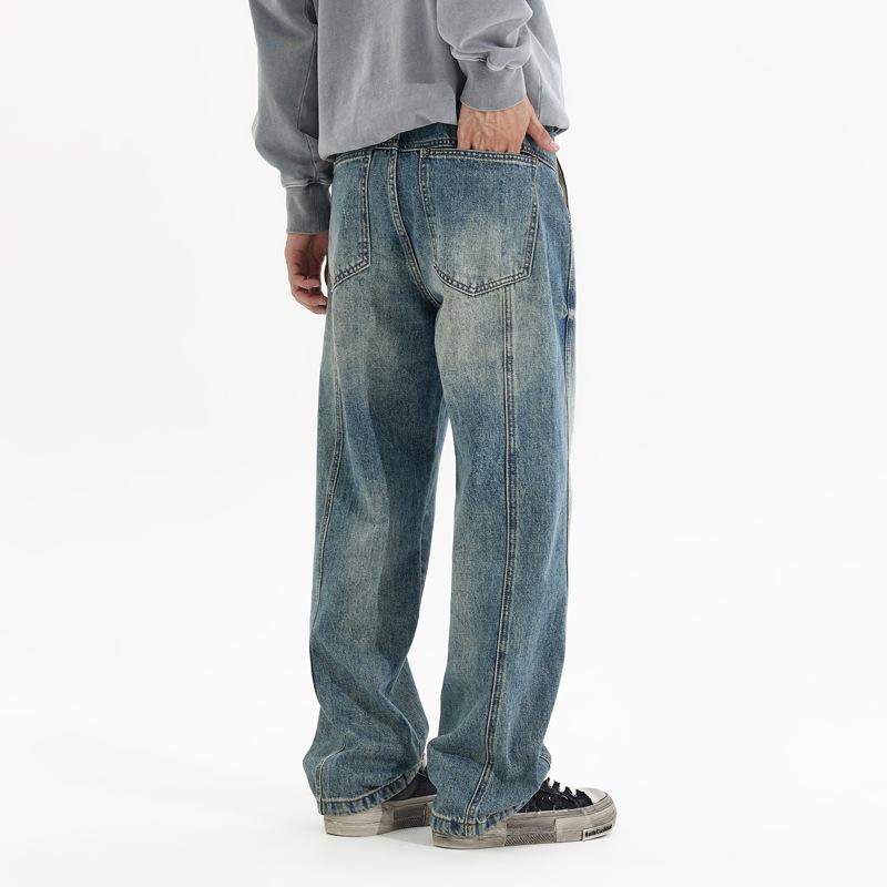 Khmer Bamboo Pattern New Cleanfit Heavy Industry Washed Denim Straight High Street Loose Trousers Spliced Jeans