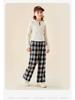 Dívčí krajkové kalhoty s vysokým pasem a širokými nohavicemi s kostkovaným vzorem - Móda podzim 2025
